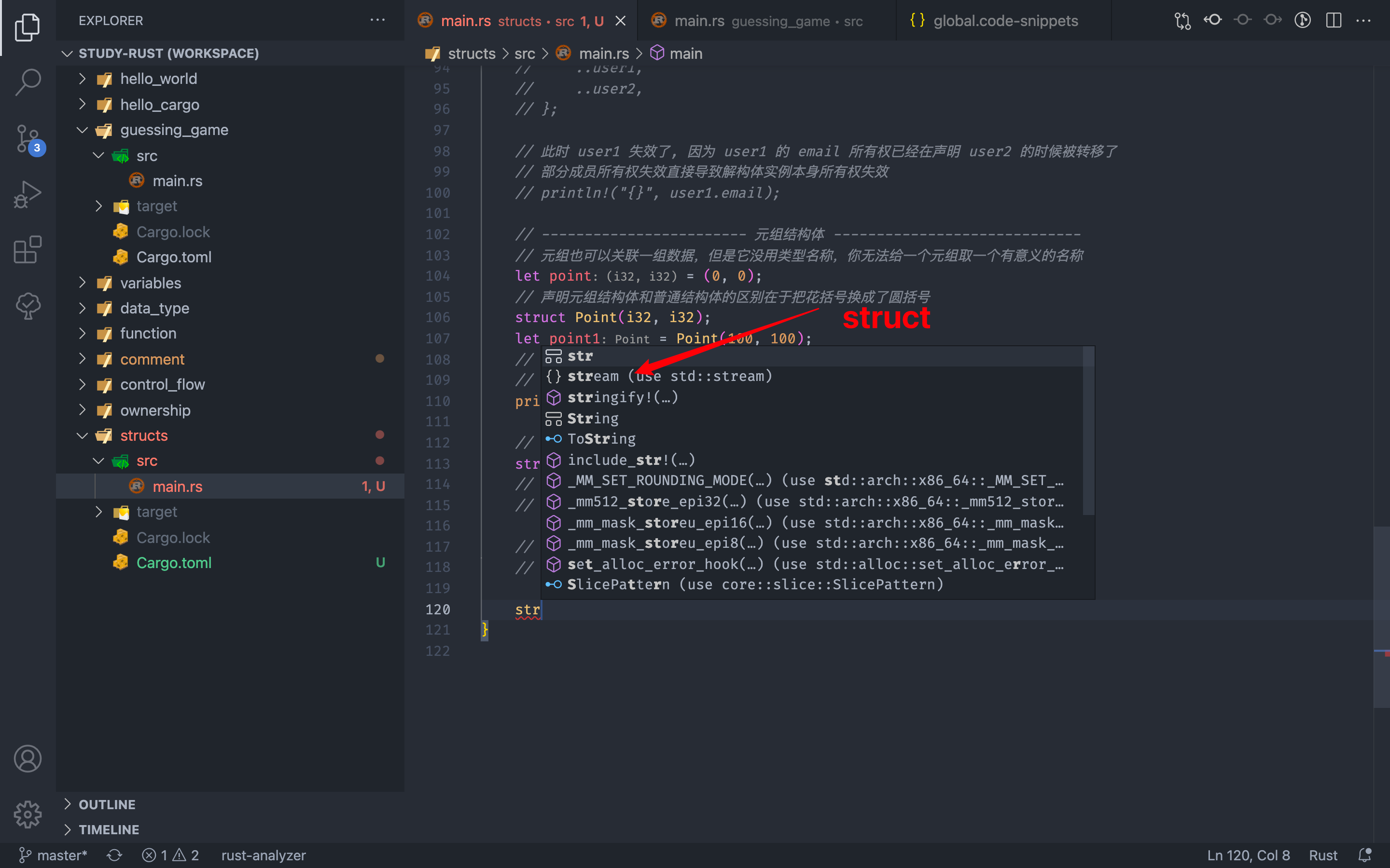 Complete `struct` keyword inside item bodies · Issue 11576 · rustlang