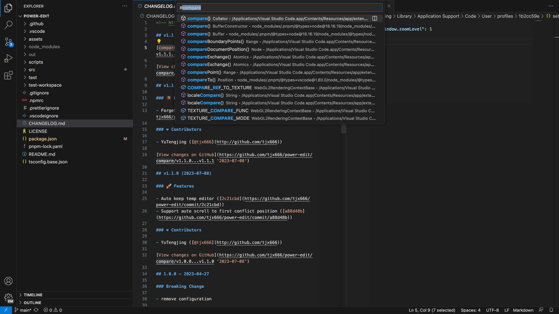 `Go to Symbol in Workspace...` will seach vscode installation directory ...