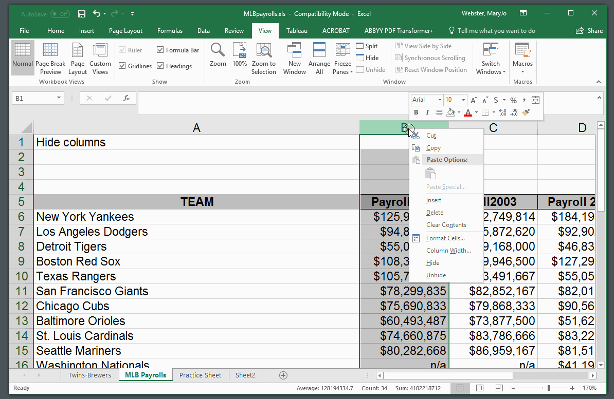 always view one row when scrolling on excel 2011 for mac