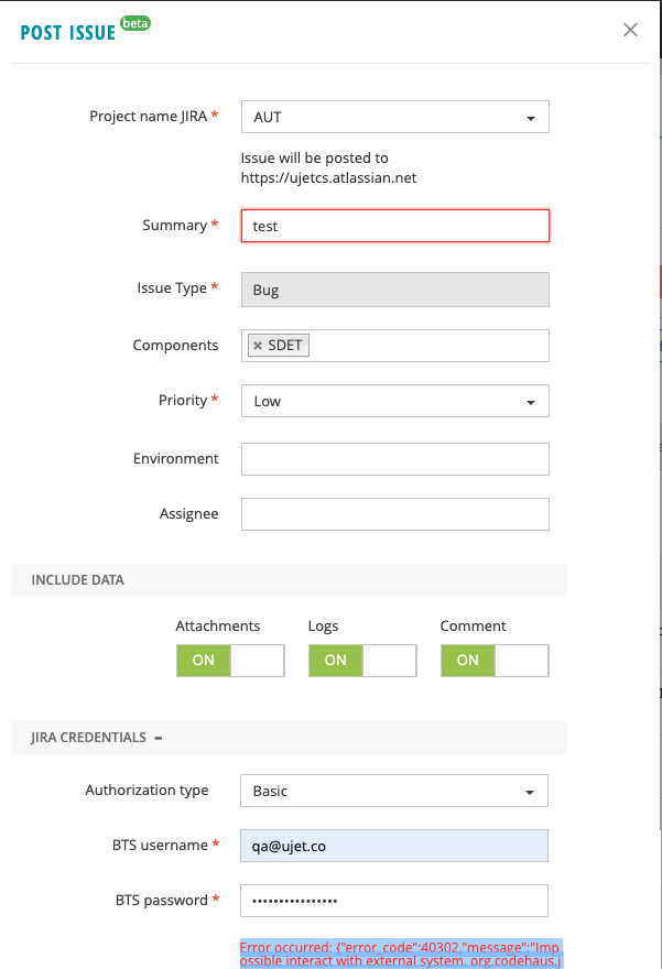 Cannot Post Bug to JIRA · Issue #865 · reportportal/reportportal · GitHub