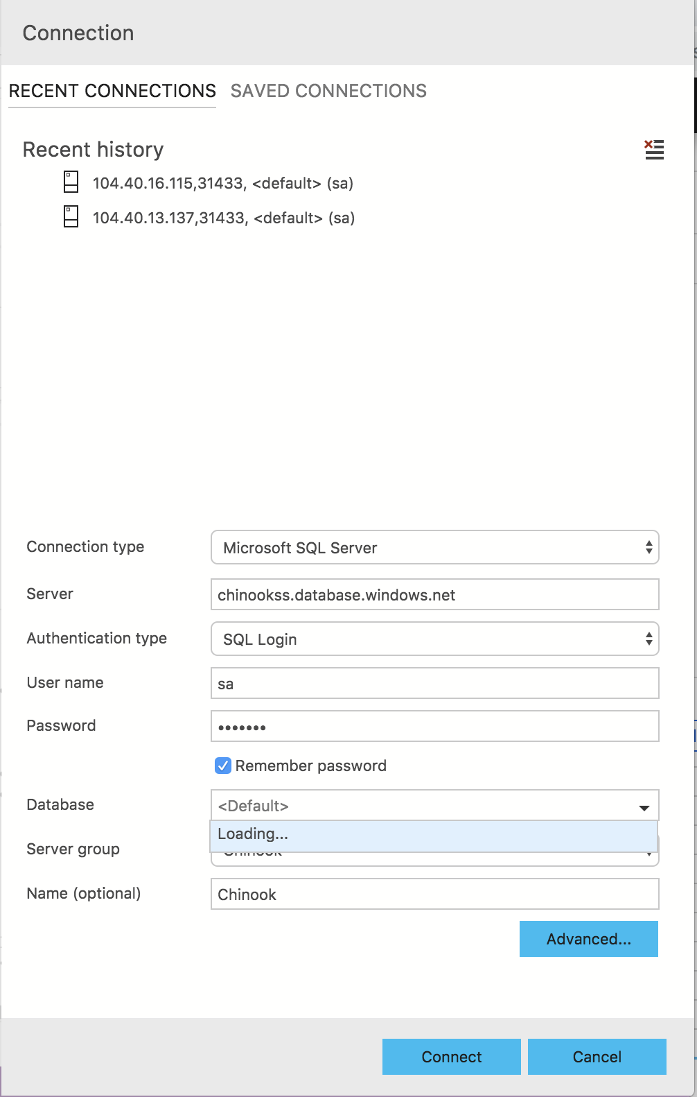 Selecting a default database when credentials are wrong does does not ...