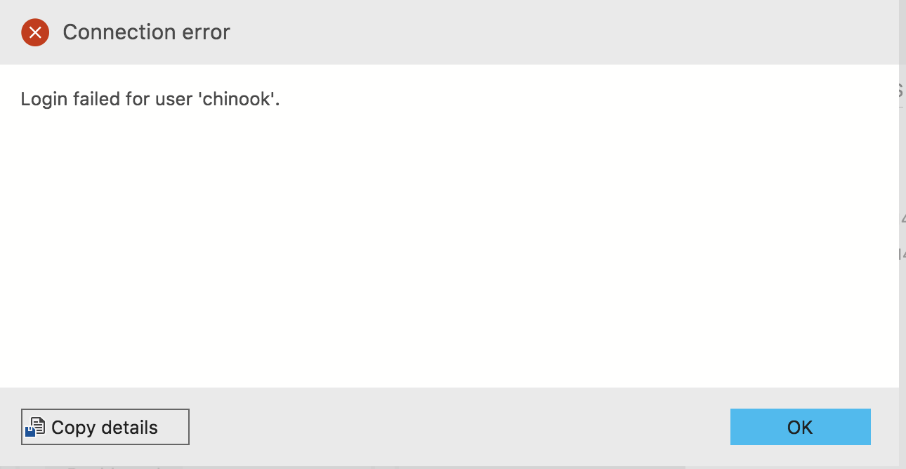 Selecting a default database when credentials are wrong does does not ...