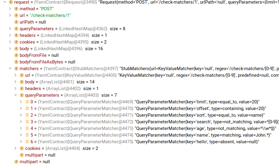 Stub matchers in yaml contract are not converted properly to