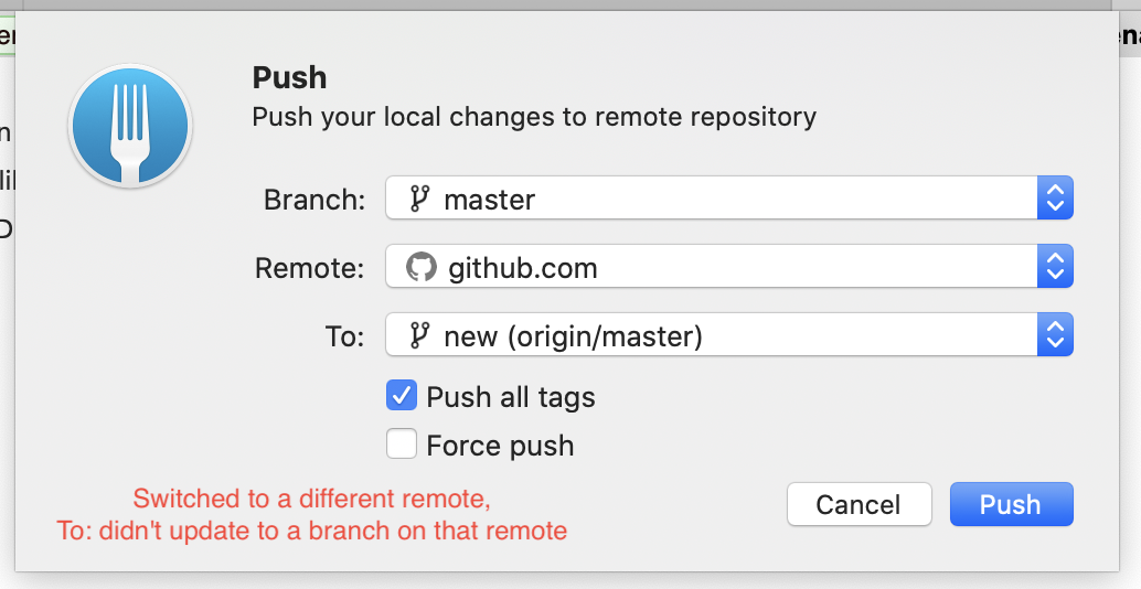 [UI bug] In Push sheet, "To" branch does not track remote. · Issue ...