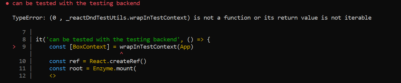 TypeError: (0 , _reactDndTestUtils.wrapInTestContext) is not a function ...