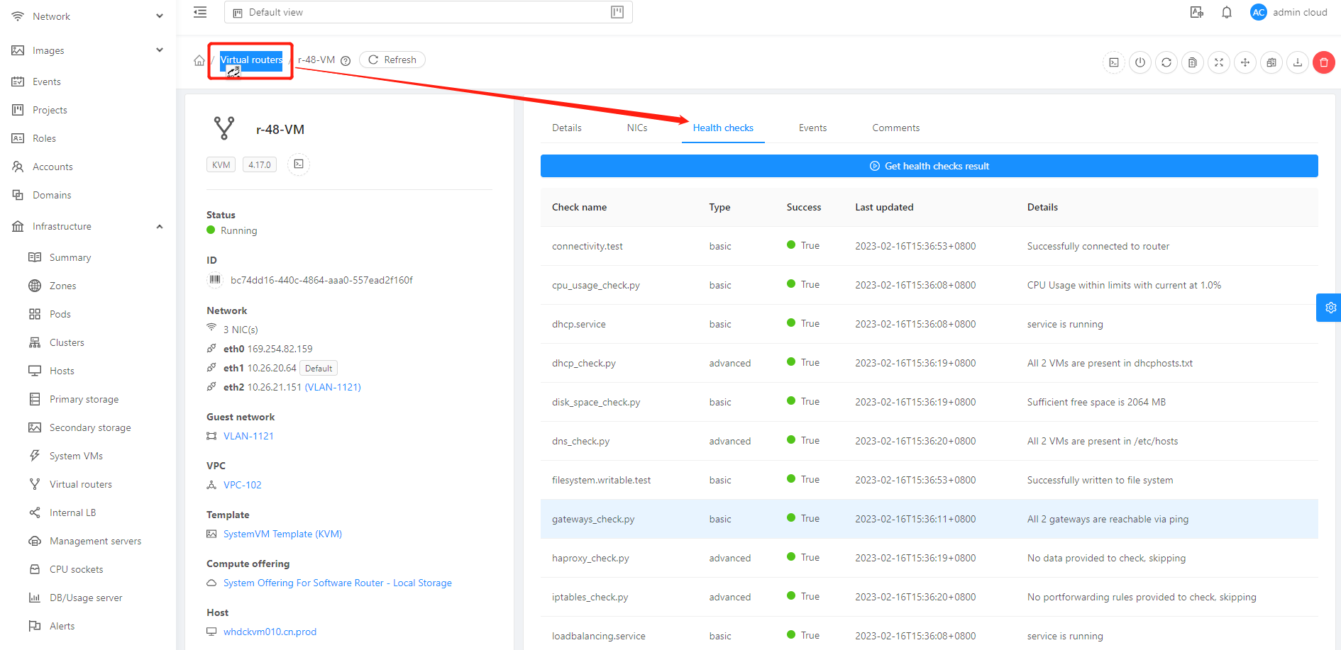 Please consider add some `Health checks` on `System VMs` like `Virtual