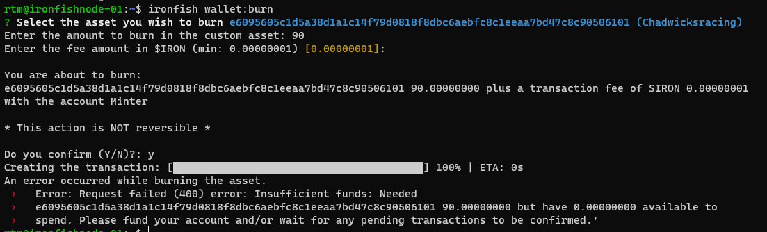 Minted Asset balance is wrong, cannot burn or send · Issue #3402 · iron ...