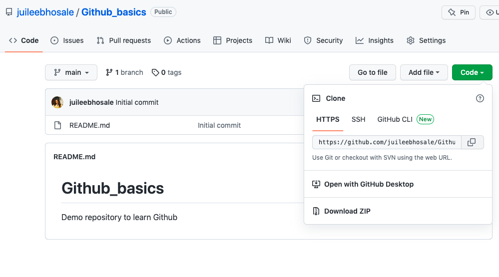 Copy Git repository link