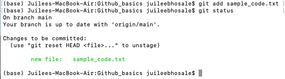 Git status after Git add