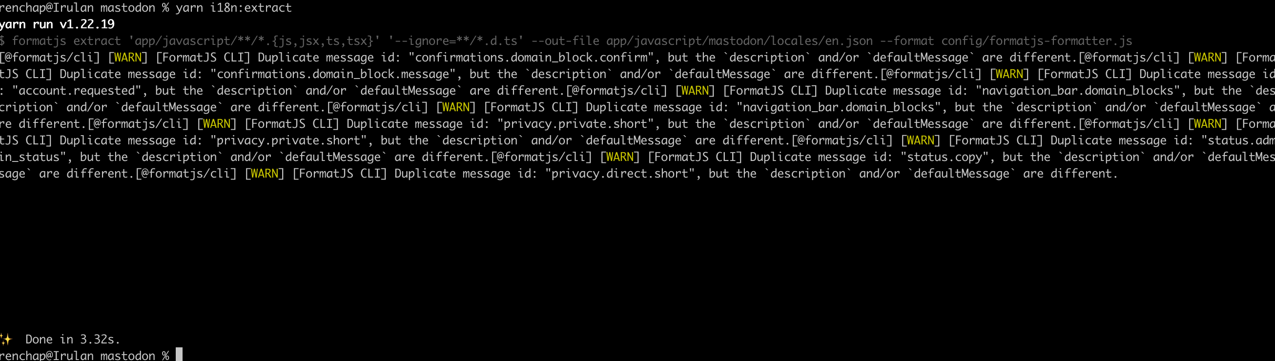 Formatjs Extract Does Not Separate Warning Messages With A New Line Formatjs Extract Does Not Separate Warning Messages With A New Line