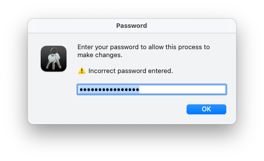The prompt when an incorrect password is entered
