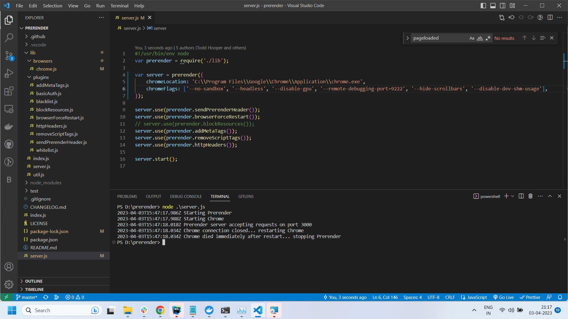 Chrome died immediately after restart... stopping Prerender · Issue ...