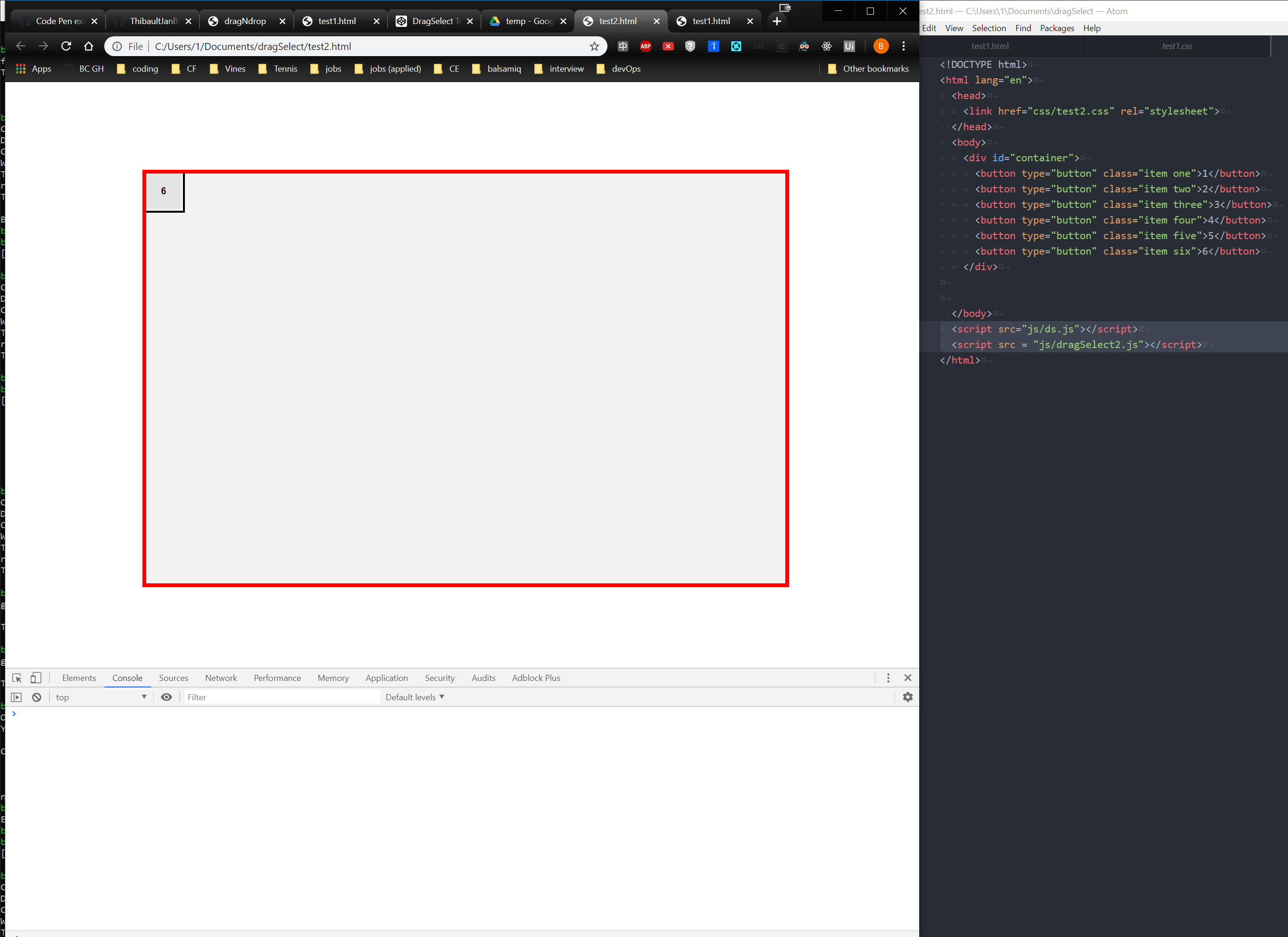 Code Pen example (drag select with region) has glitches when copied ...
