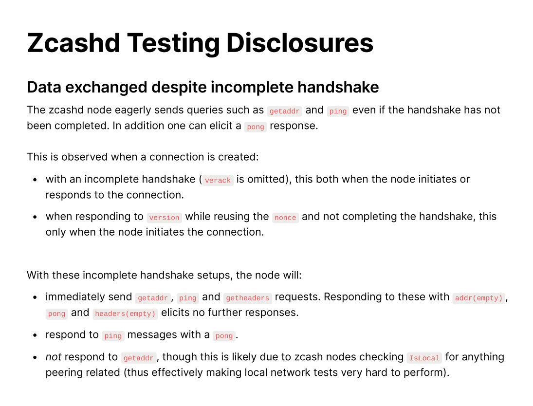 Network protocol exchanges data prior to a complete handshake · Issue #5168  · zcash/zcash