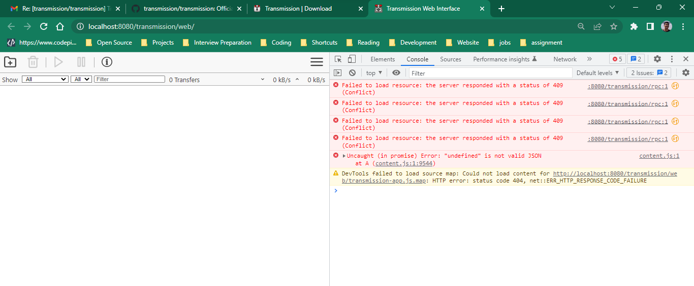 Transmission  UI RPC 409 Error · Issue 4385 · transmission