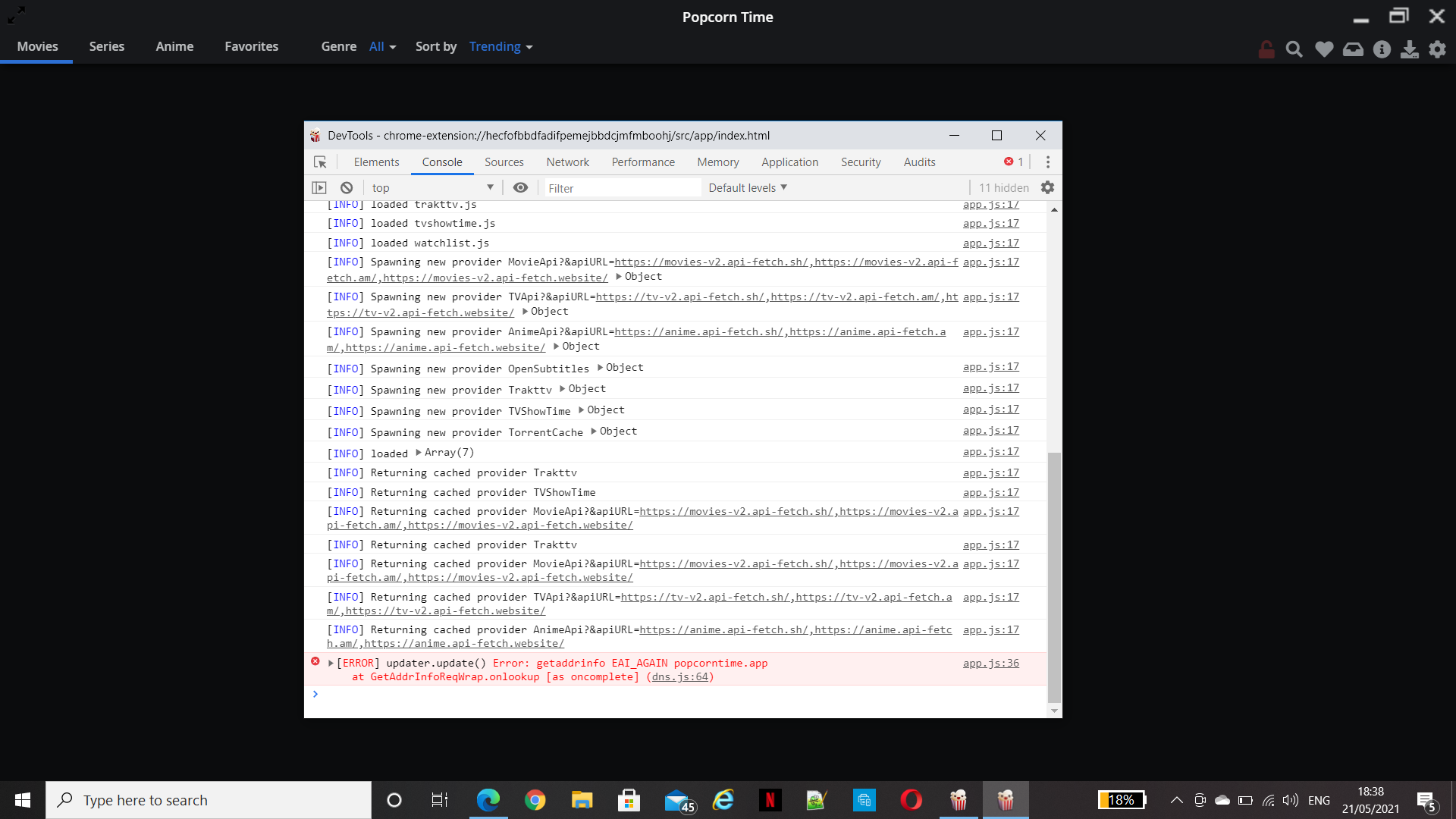 Popcorn time stuck on loading when starting the app · Issue 2176