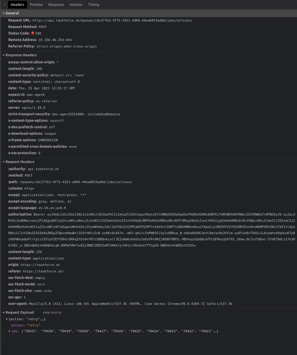 Retrying multiple failed jobs throws 500 · Issue 63 · taskforcesh