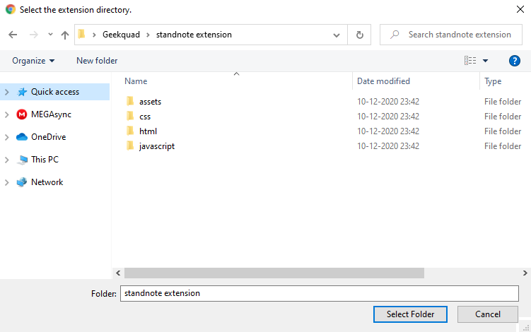 select extension folder