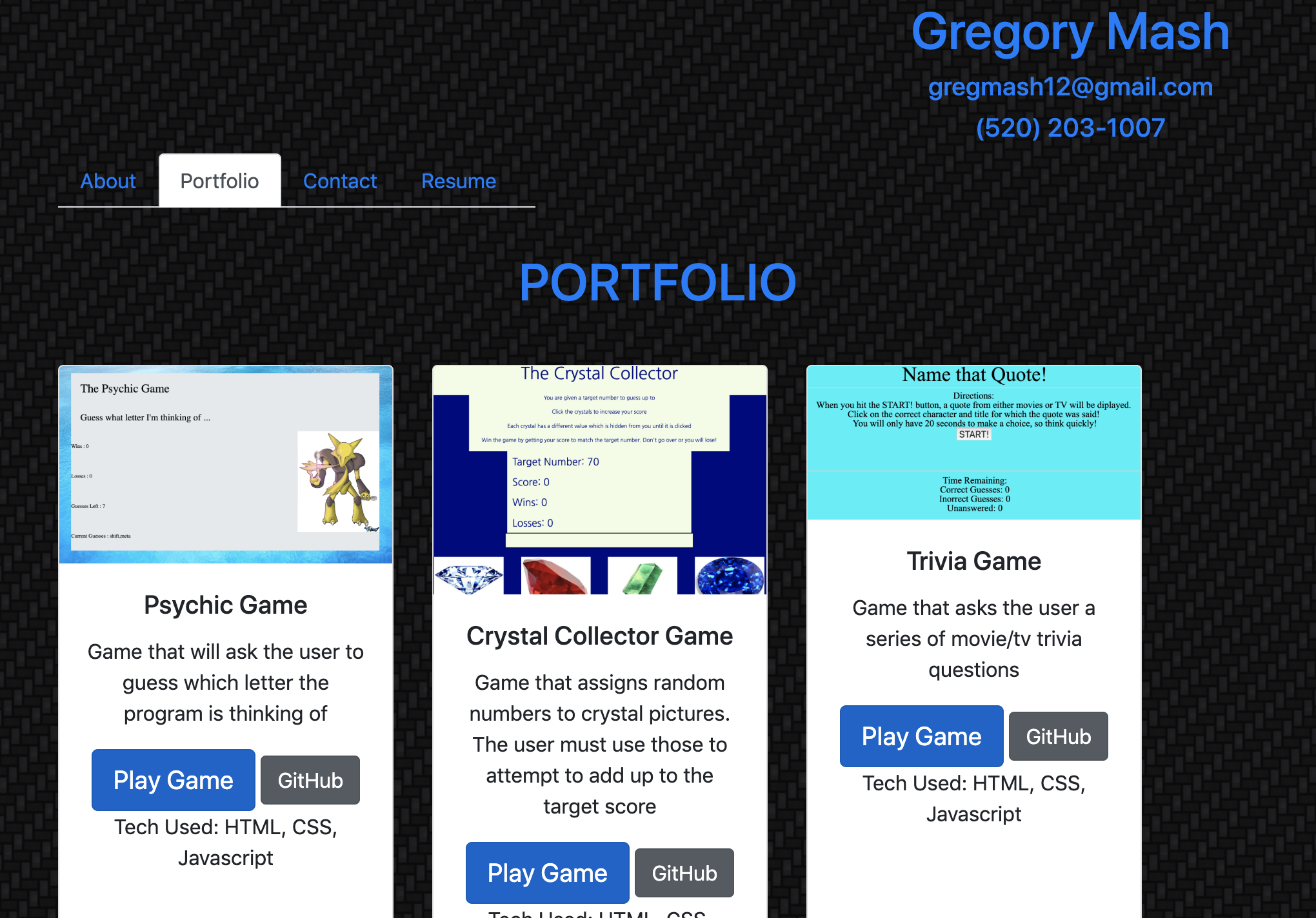 GitHub - GregMash/portfolio: My portfolio includes a section about ...