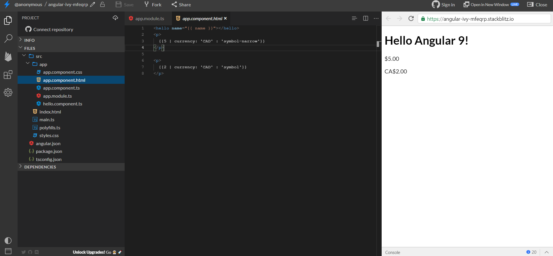 Currency pipe display parameter, mistake in documentation · Issue