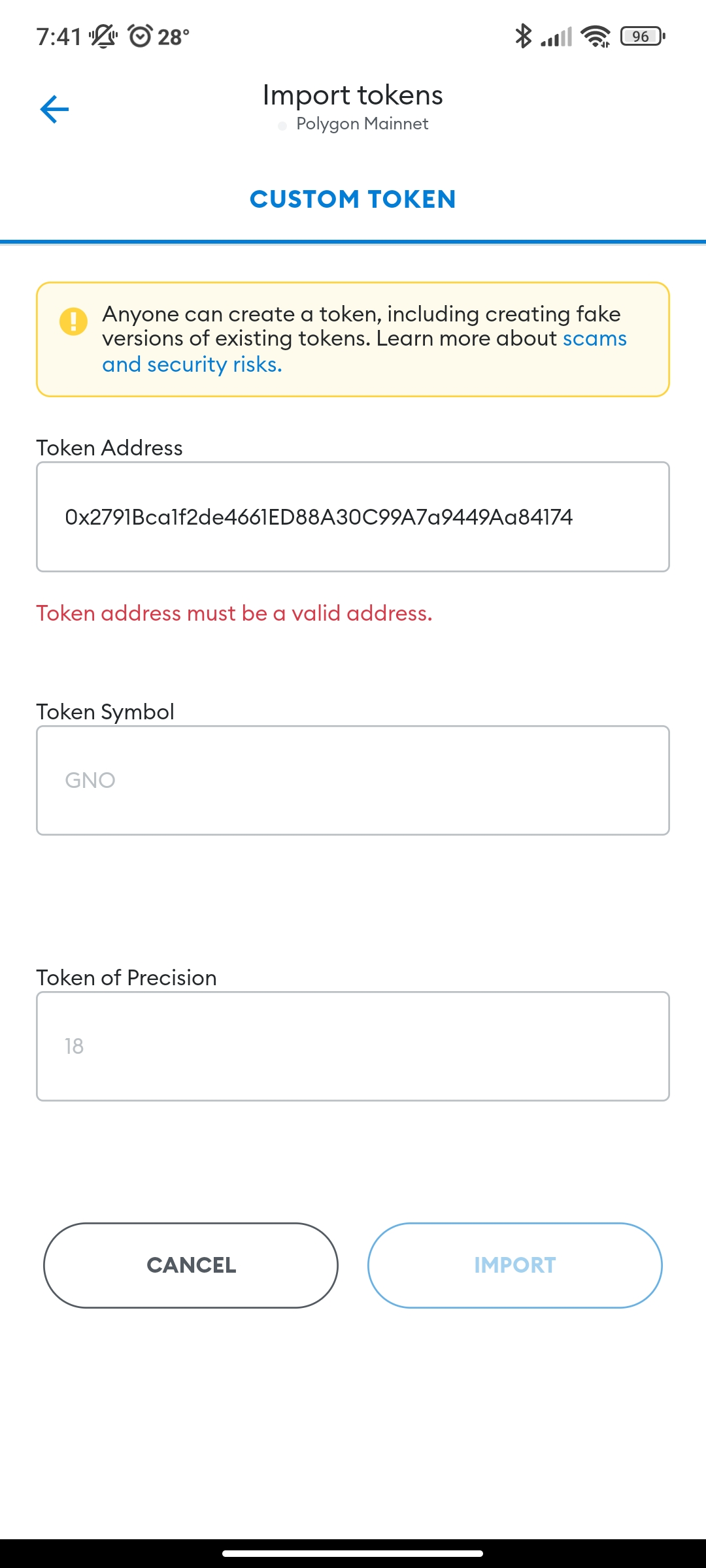 can not add USDC token contract on polygon network · Issue #4282 · MetaMask/ metamask-mobile