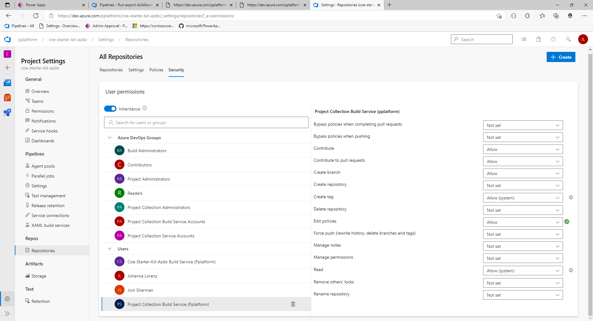 [coe-cli] Add required permissions for the Devops Build Service · Issue ...
