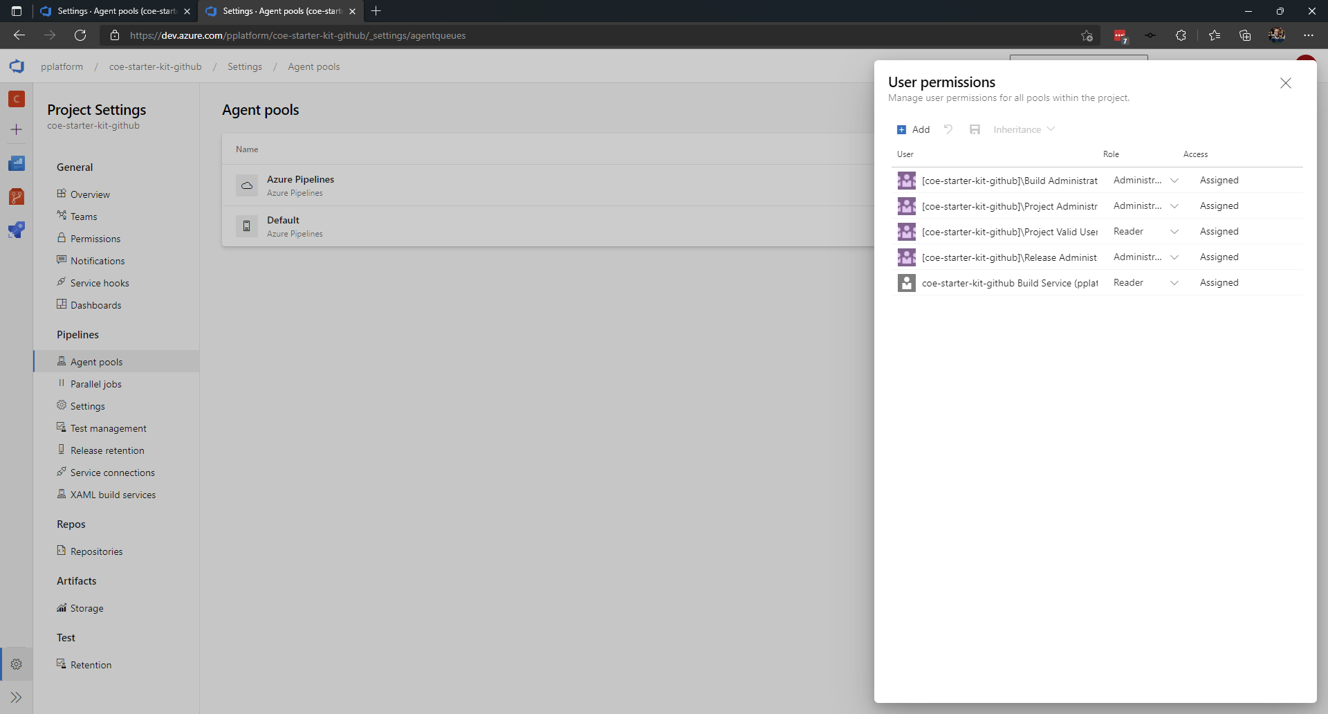 [coe-cli] Add required permissions for the Devops Build Service · Issue ...