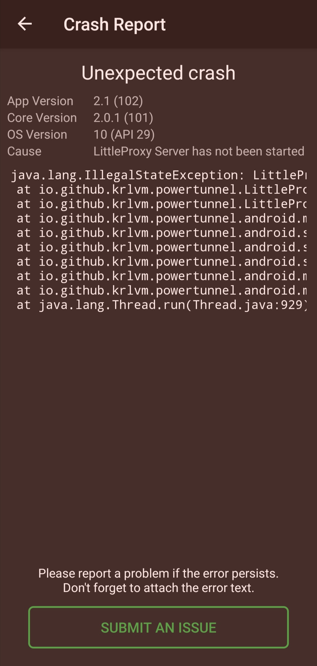 Crash · Issue #109 · krlvm/PowerTunnel-Android · GitHub