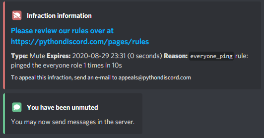 result of ping in DM