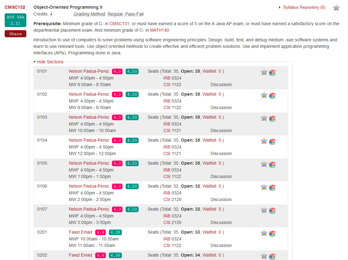 CMSC132 0.1.7 Screenshot