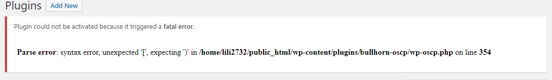 WP Plugin Activation Error · Issue #220 · bullhorn/career-portal · GitHub