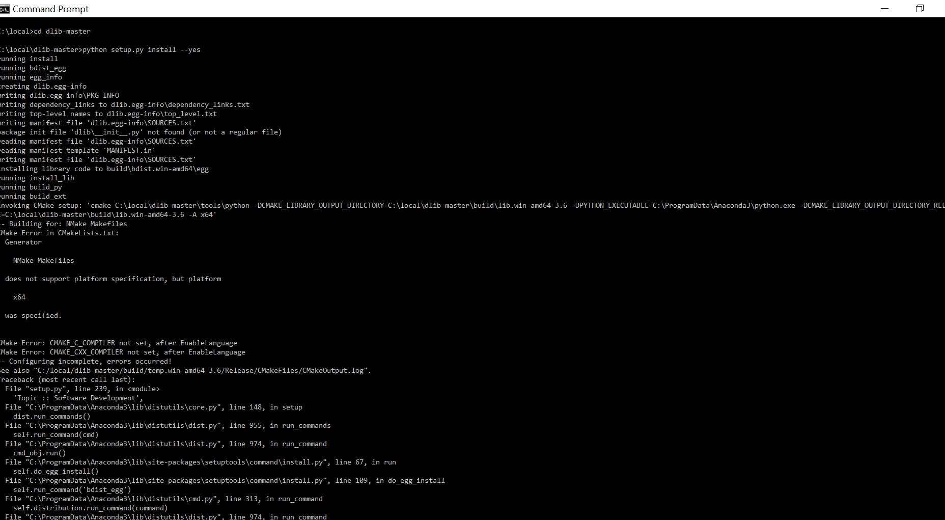 dlib setup error