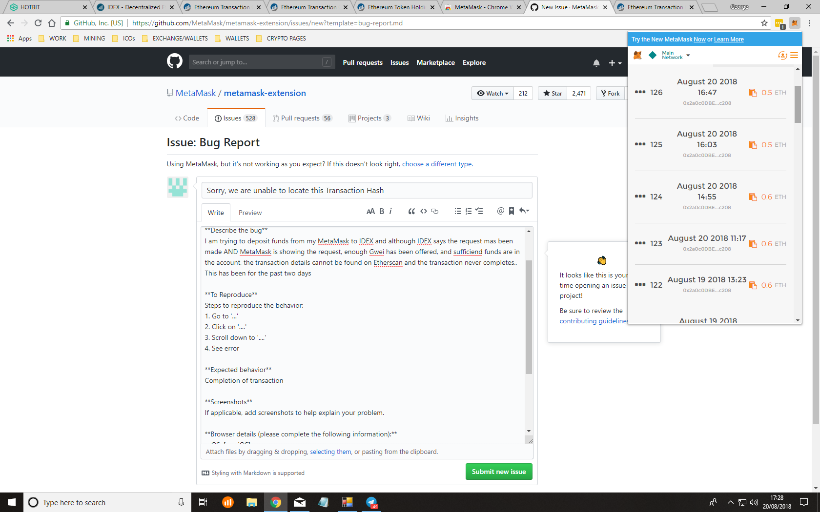 Sorry, we are unable to locate this Transaction Hash · Issue #5105 ·  MetaMask/metamask-extension