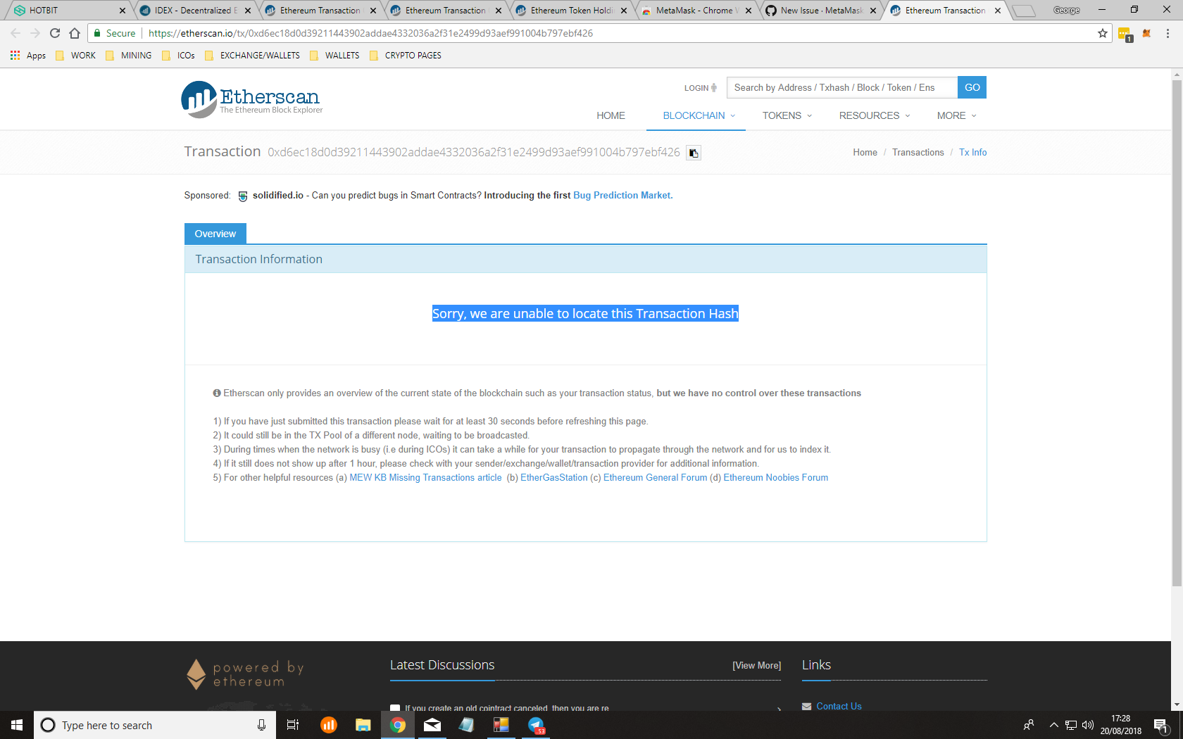 Sorry, we are unable to locate this Transaction Hash · Issue #5105 ·  MetaMask/metamask-extension