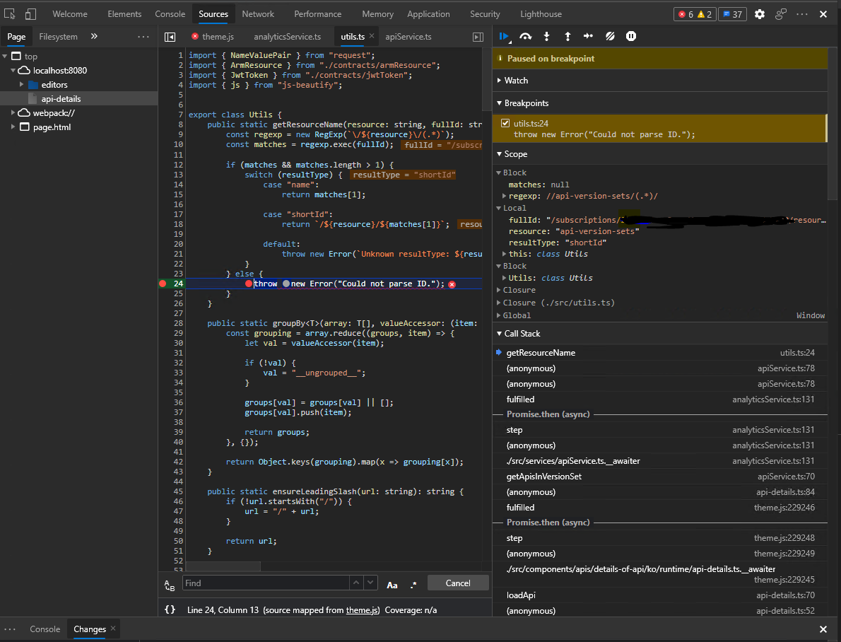 OpenApi Export definition dropdown not loading: getResourceName throws ...
