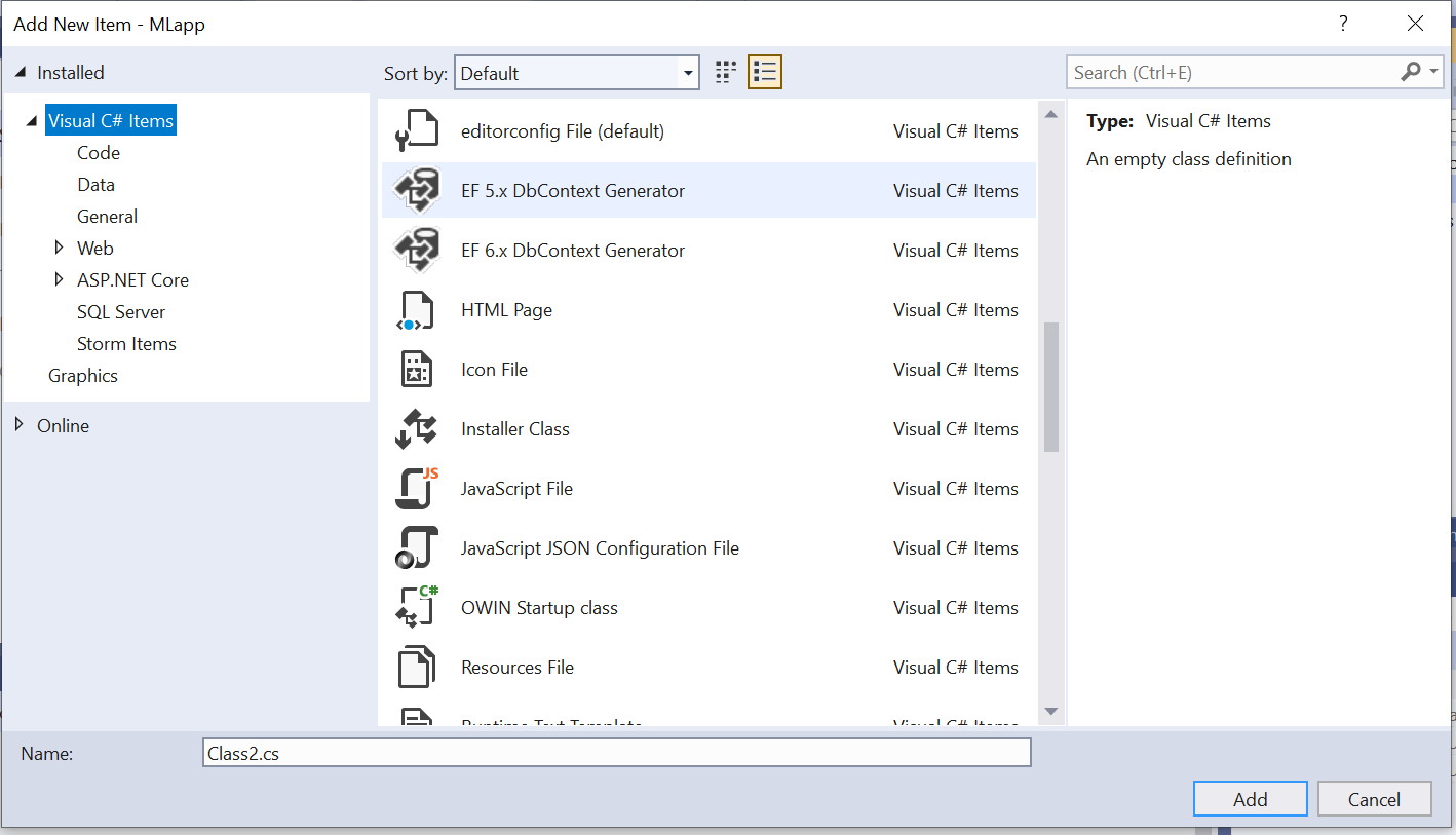 "Machine Learning" option not available when trying to Add New Item in