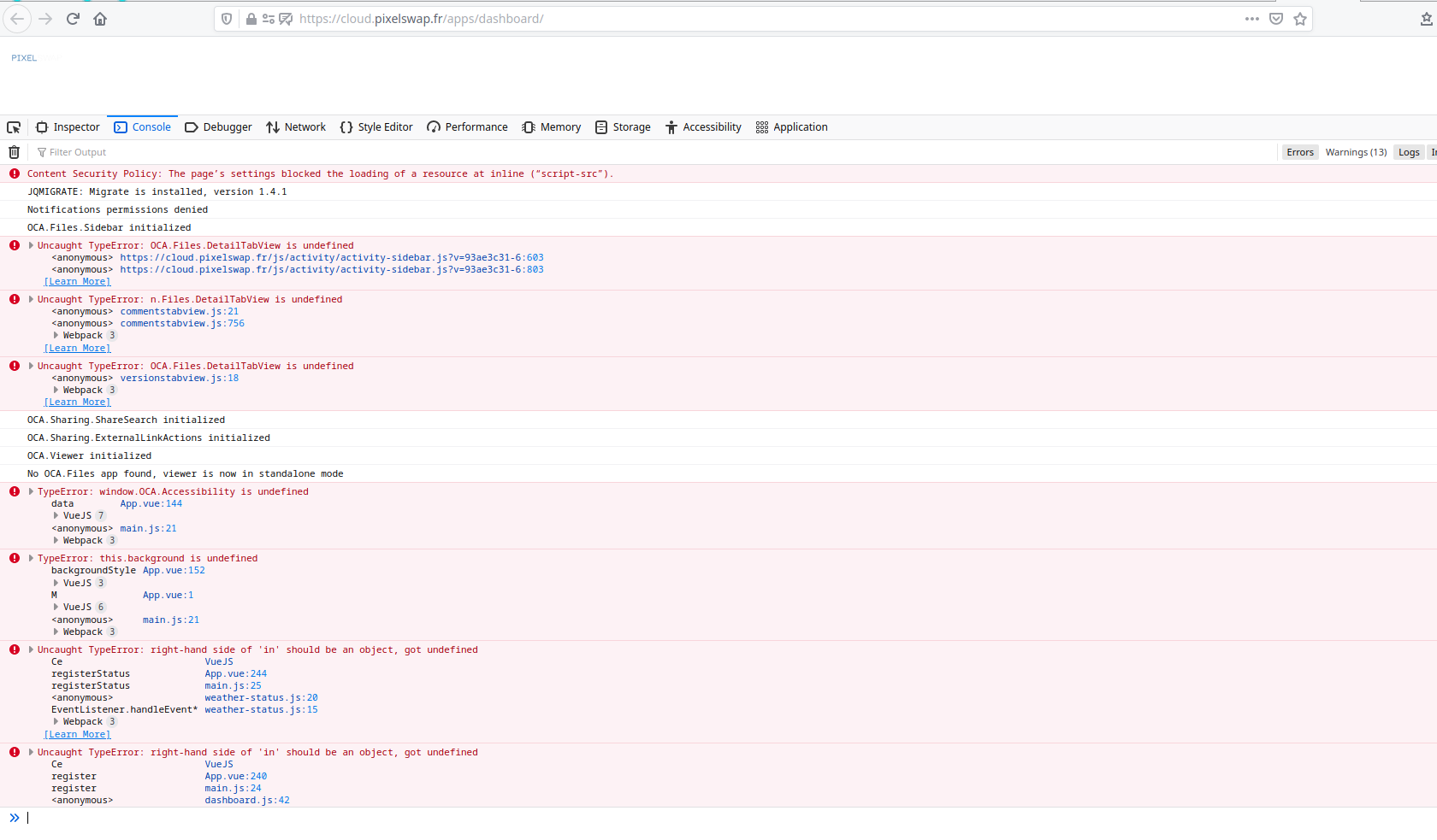 Blank page on dashboard after update to 20.0.0 · Issue #75 · nextcloud ...