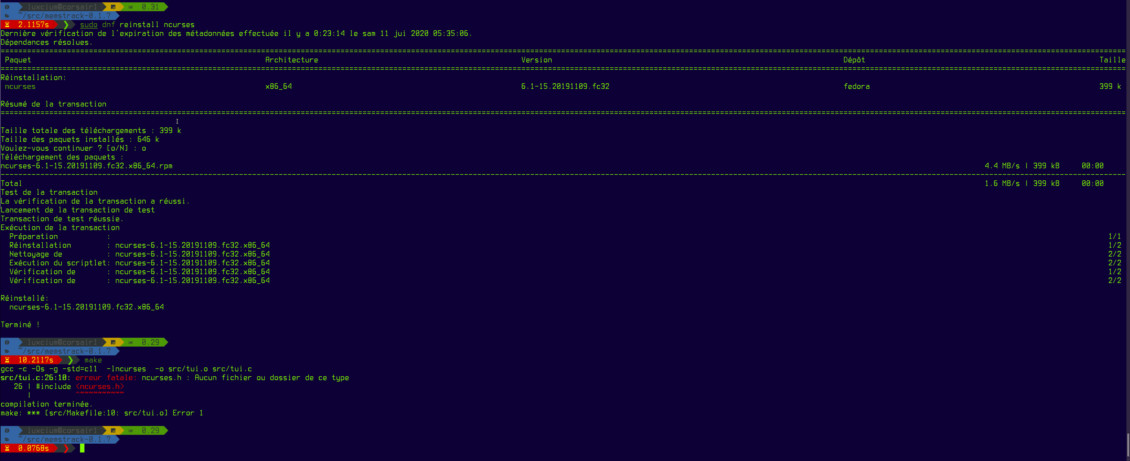 FIXED: Fatal error: ncurses.h: No such file or directory. EDIT: fixed ...