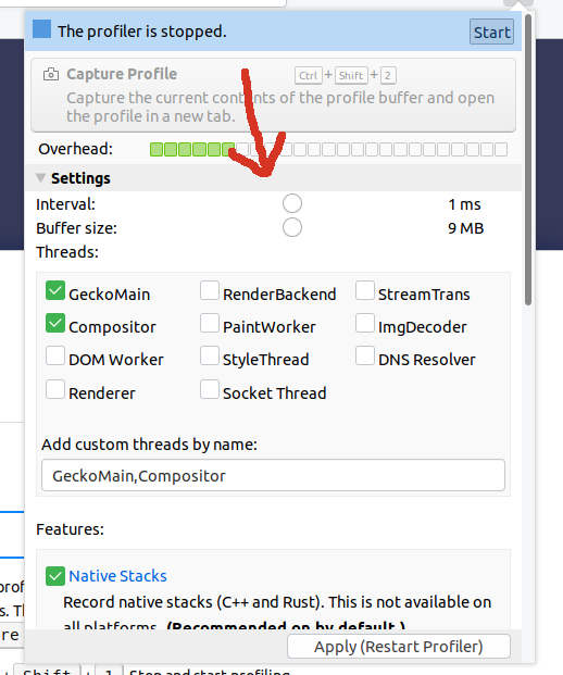 Profiler addon slider tracks missing for Interval & Buffer Size · Issue ...