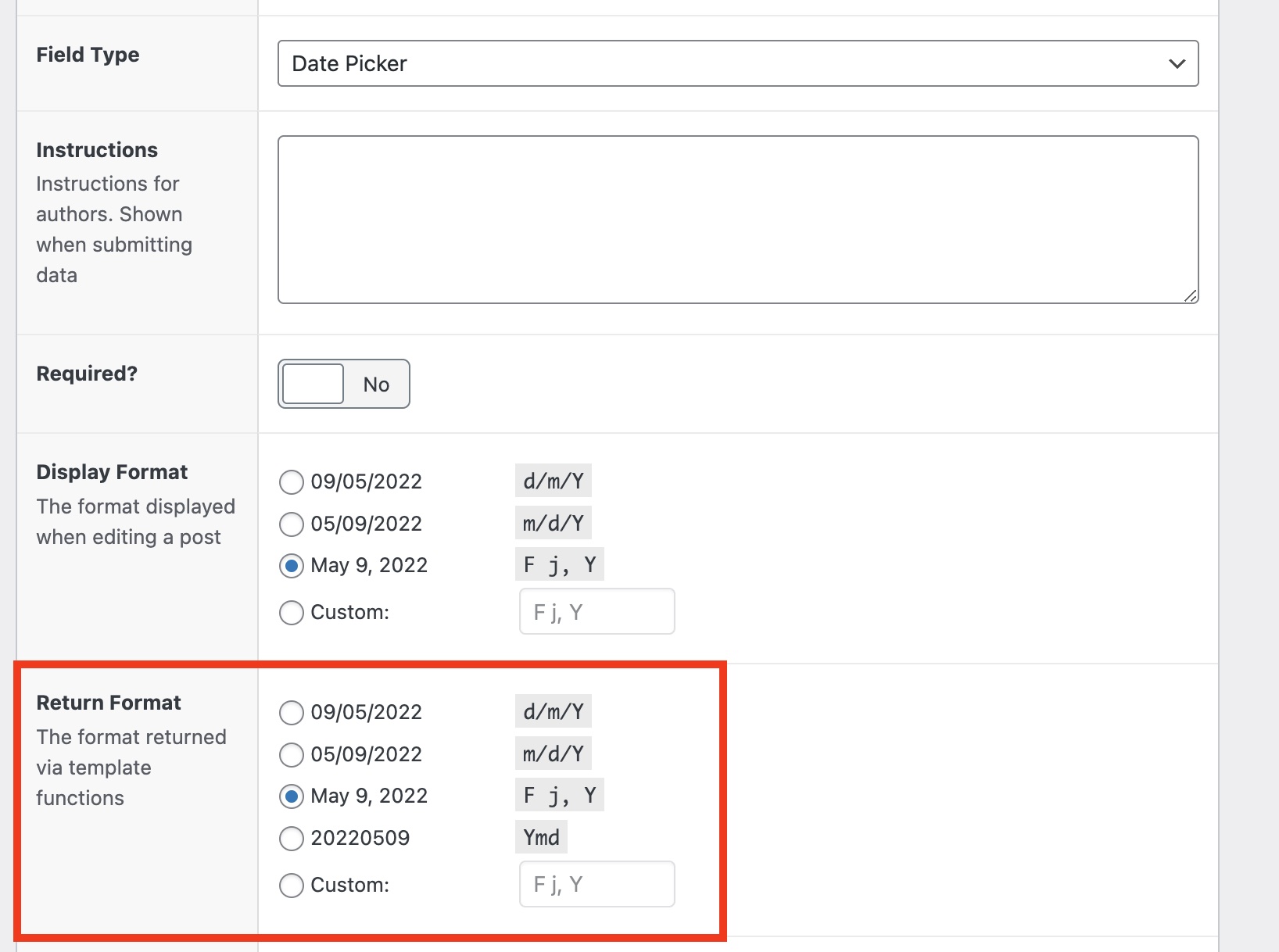 Front-End Date Format from ACF Field Does Not Match Return Format ...