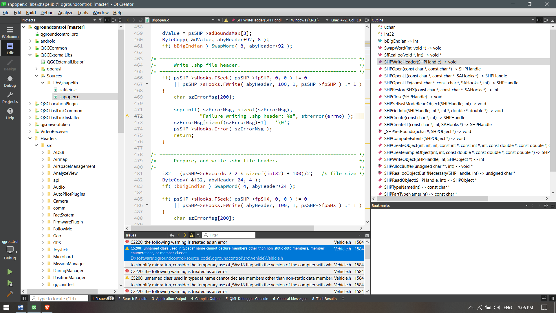 not able to build qgroundcontrol.pro in qt because of some error in