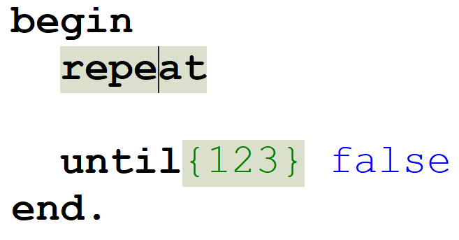 Подсветка repat-until ломается при комментарии сразу после until и ...