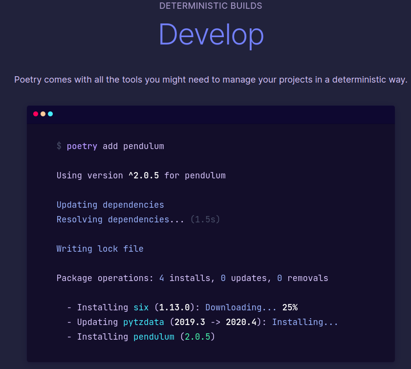 Poetry installing message