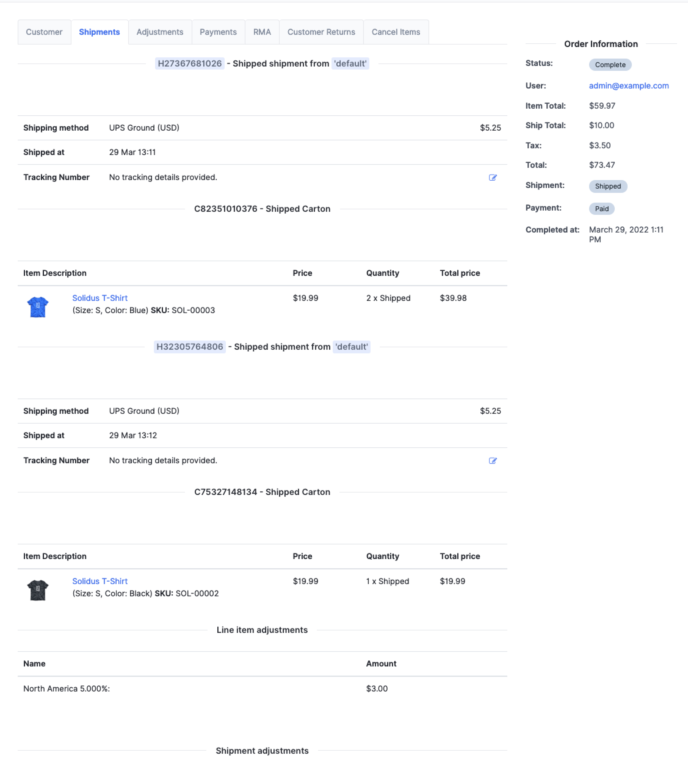 Solidus - Shipped split shipment