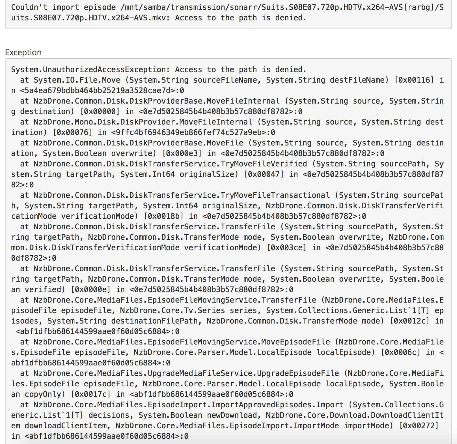 "Access to Path Denied" when importing episodes · Issue 2719 · Sonarr