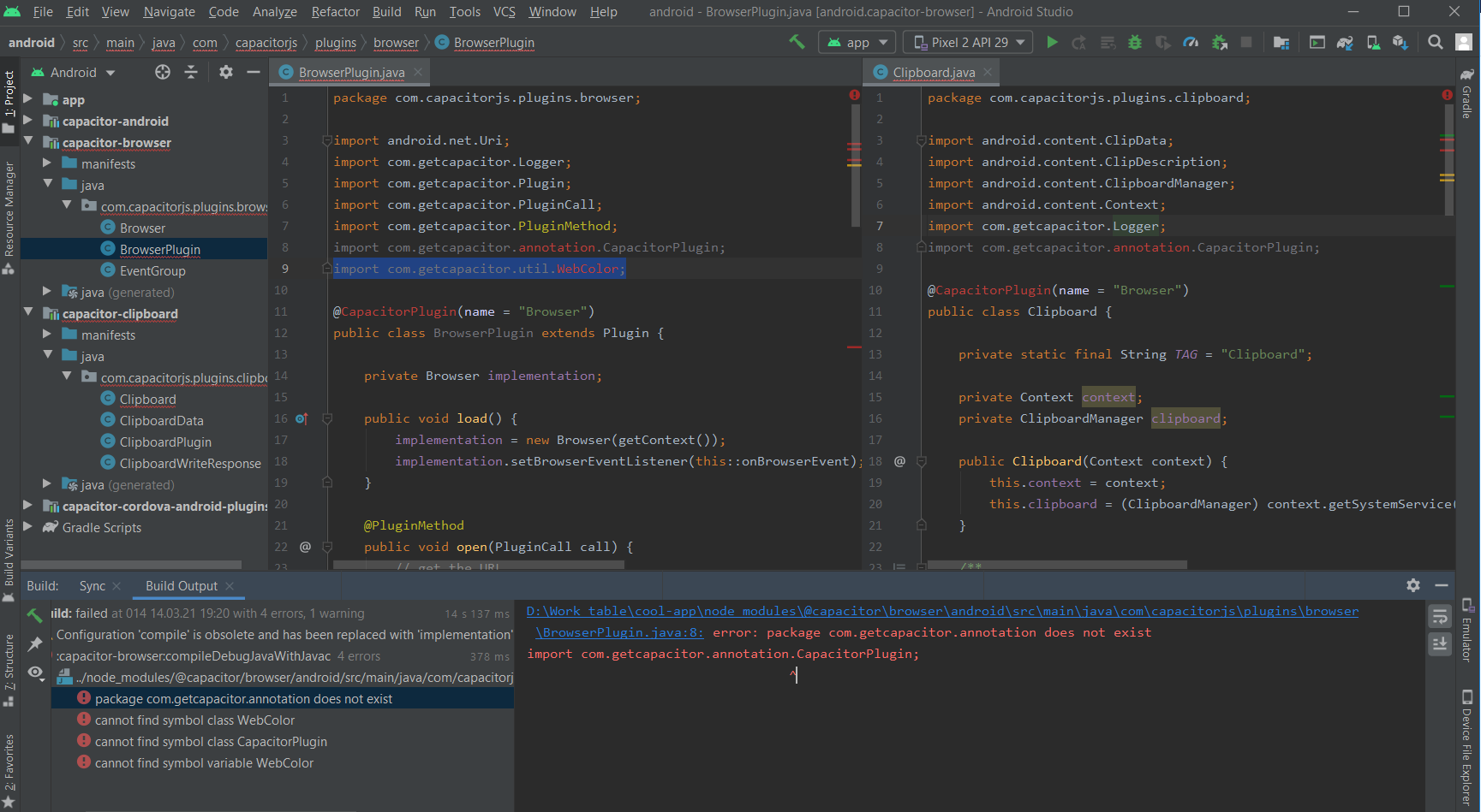 Bug error package com getcapacitor annotation does not exist import