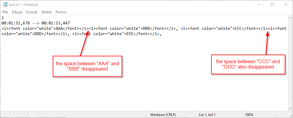 [Bug] Disappearing spaces when converting DFXP2SRT · Issue #3797 ...