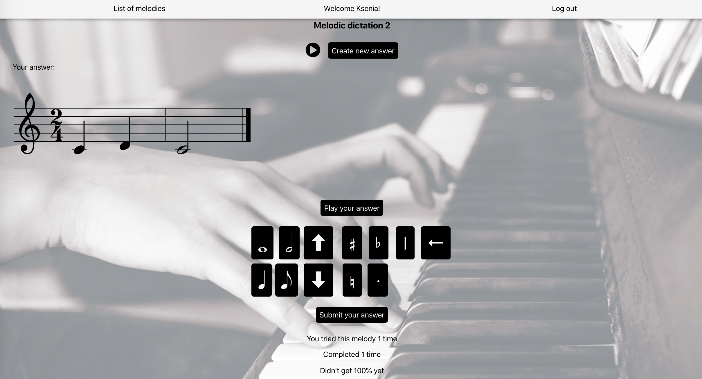 Screenshot for melody details page with dictation