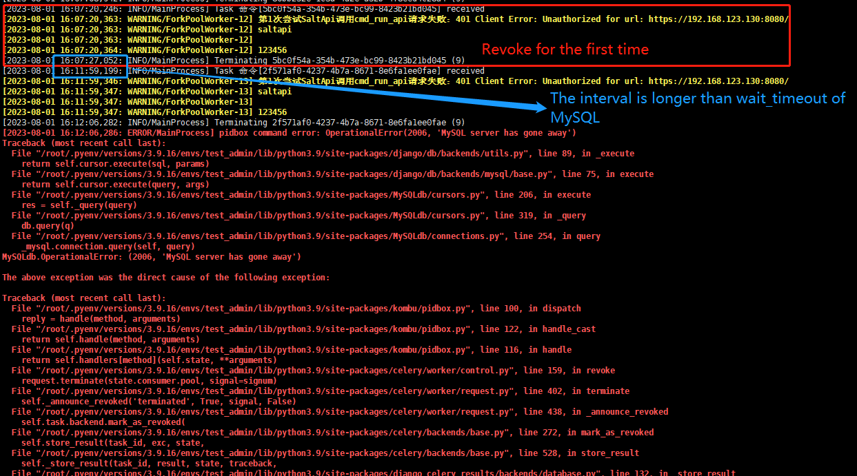 The last time the revoke interval exceeded the mysql wait_timeout, the