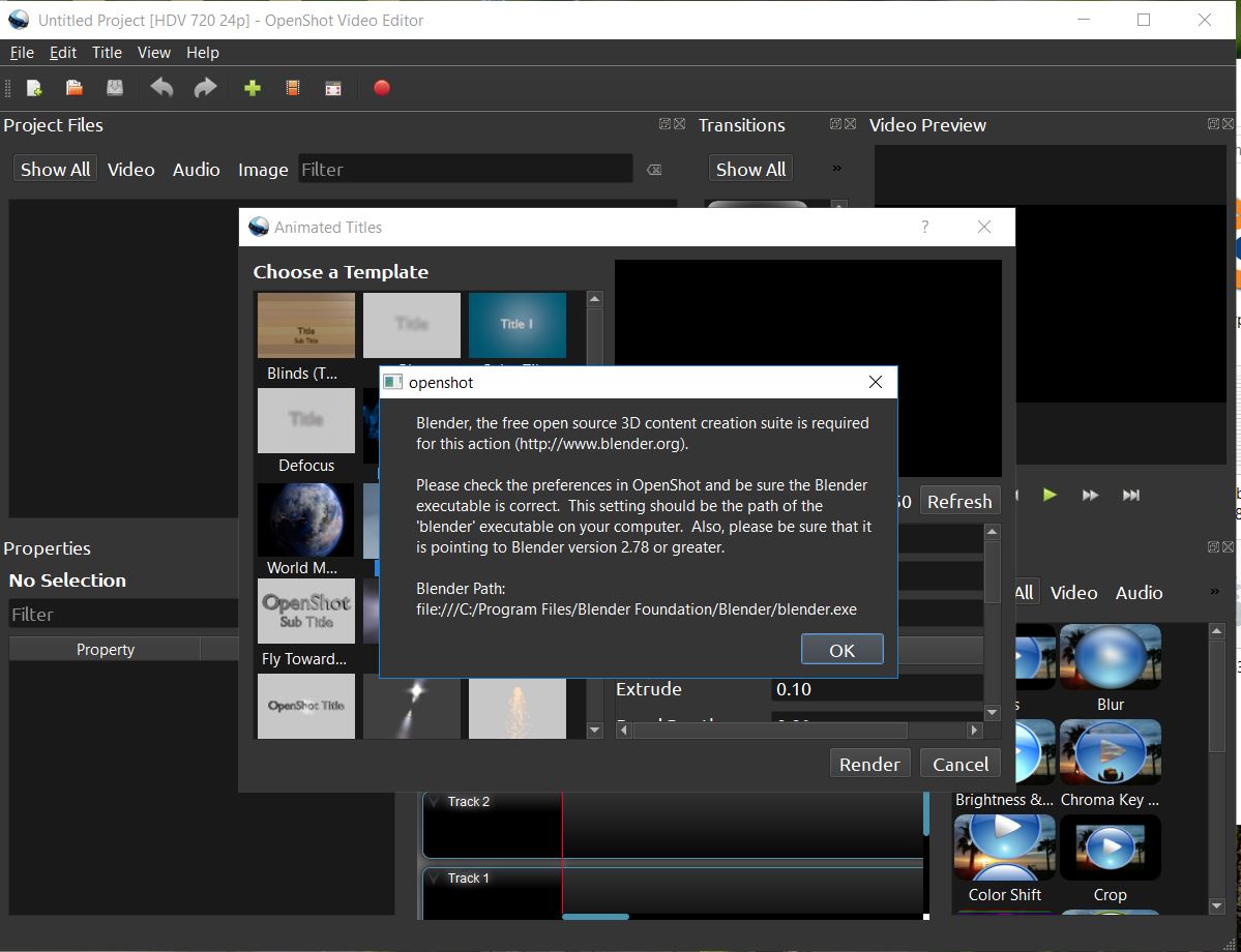Blender is not visible, despite being correctly addressed in